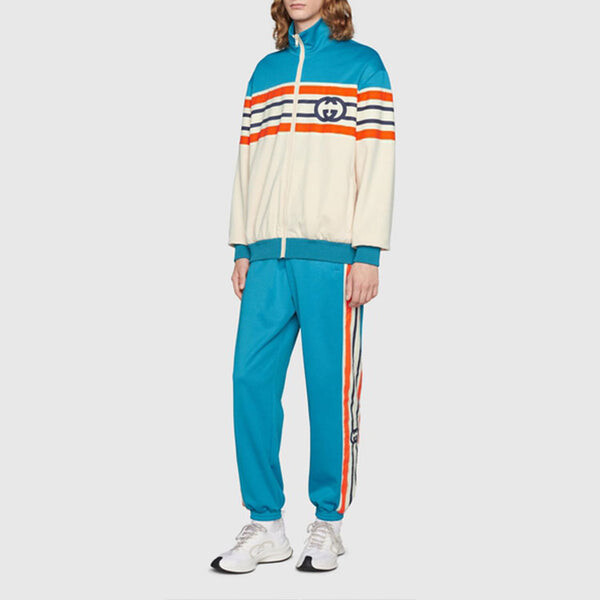 Куртка interlocking g stripe jacket 'light blue ivory' Gucci, голубой — фото 4