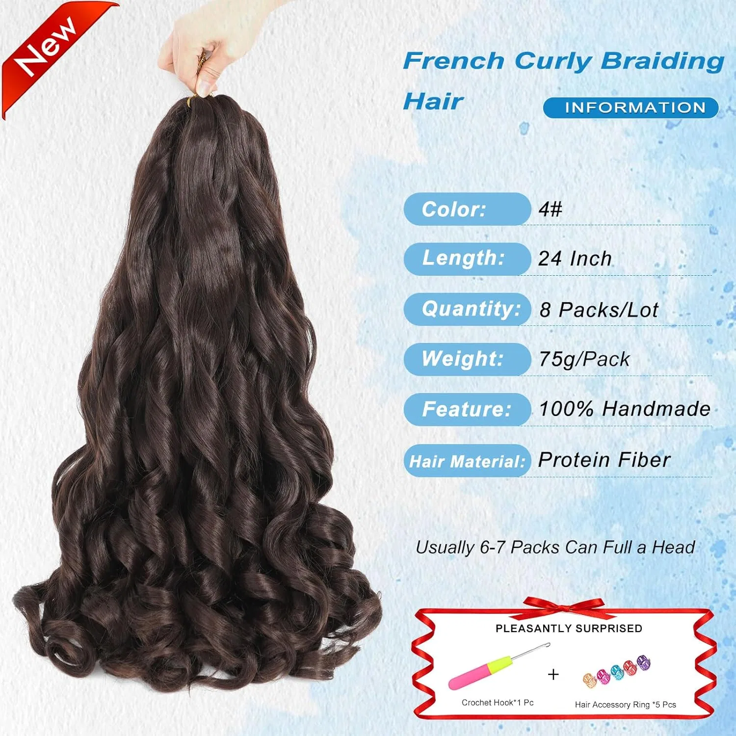 Наращивание волос Protein Fibre French Curly Braiding Hair Xrngrng, 4# — фото 2