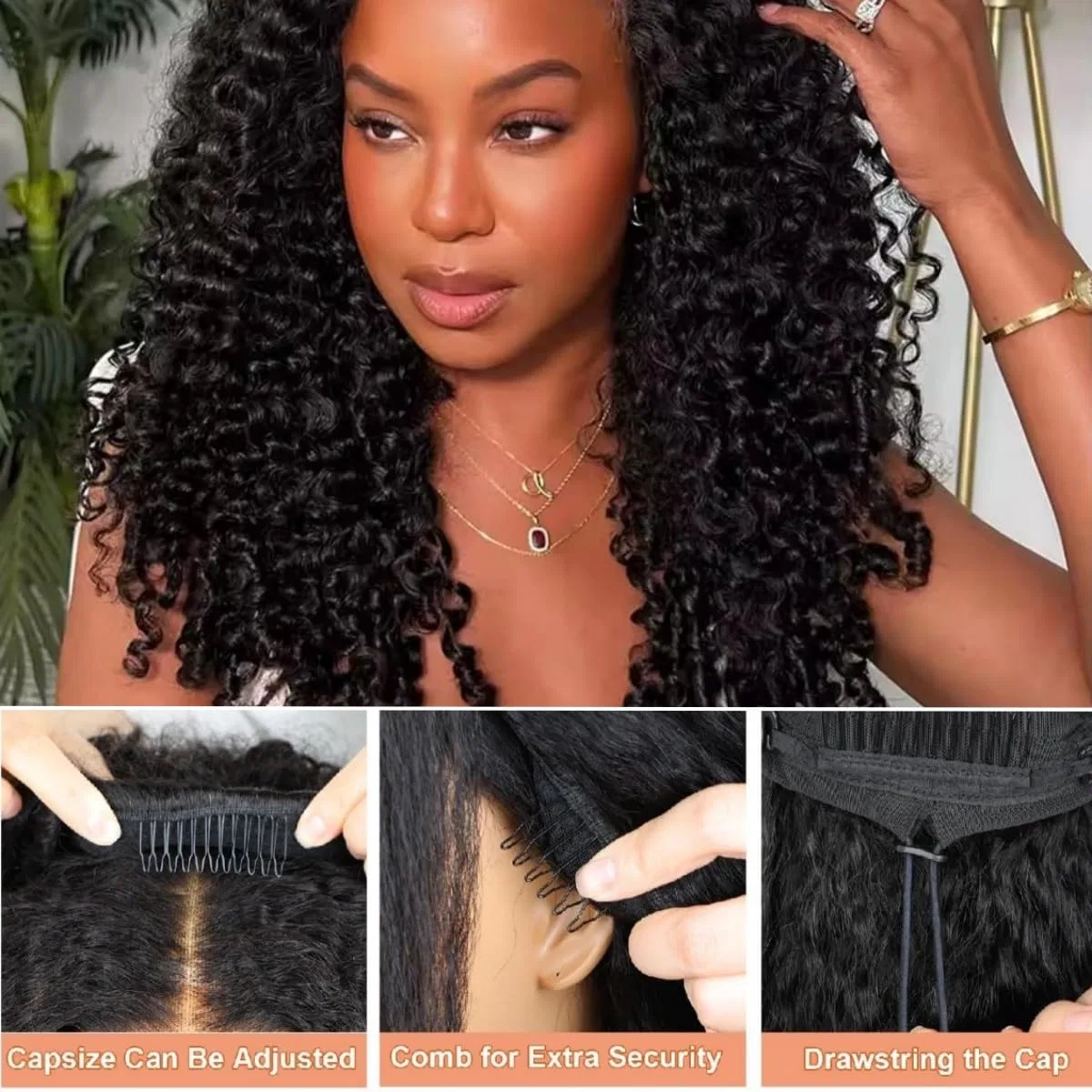 Полупарик из натуральных волос Burmese Curly с ободком Gralune, Schwarz — фото 4