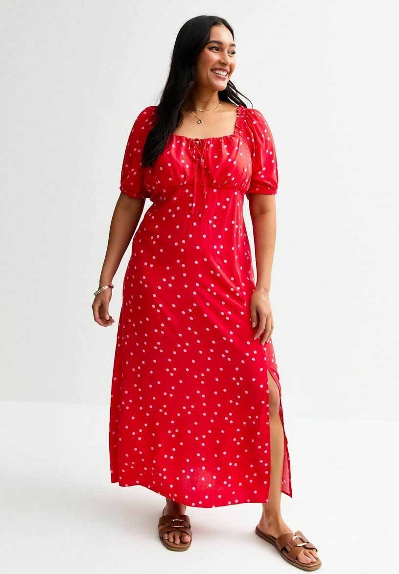 

Повседневное платье CURVES POLKA DOT PRINT MIDI New Look Curves, цвет Red Pattern