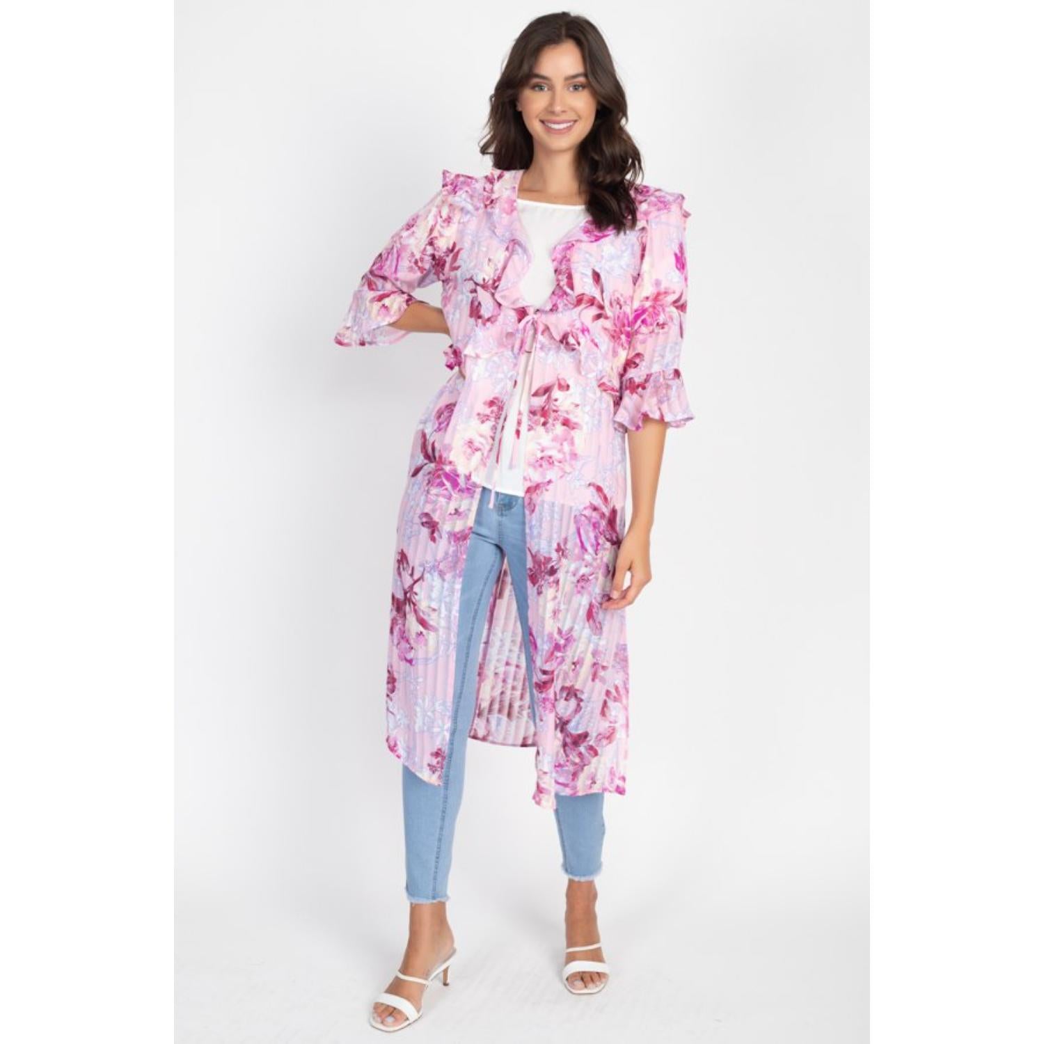 

Кардиган-халат с оборками FASHNZFAB, розовый