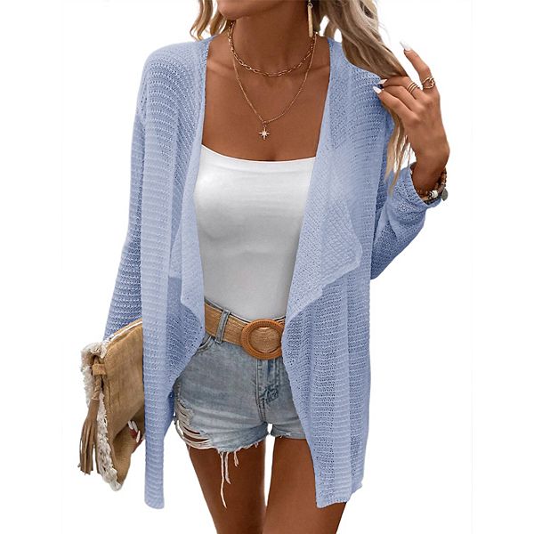 

Женский легкий кардиган с ажурной вязкой и длинными рукавами Maxxis Merch, Light Blue