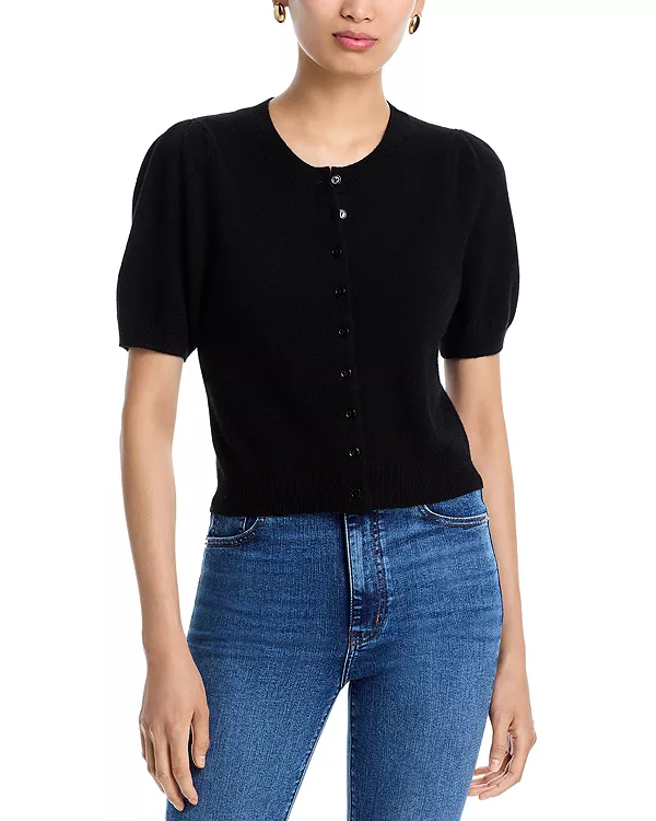 

Эксклюзивный кардиган Aqua из 100% кашемира с короткими рукавами-фонариками. Aqua, черный