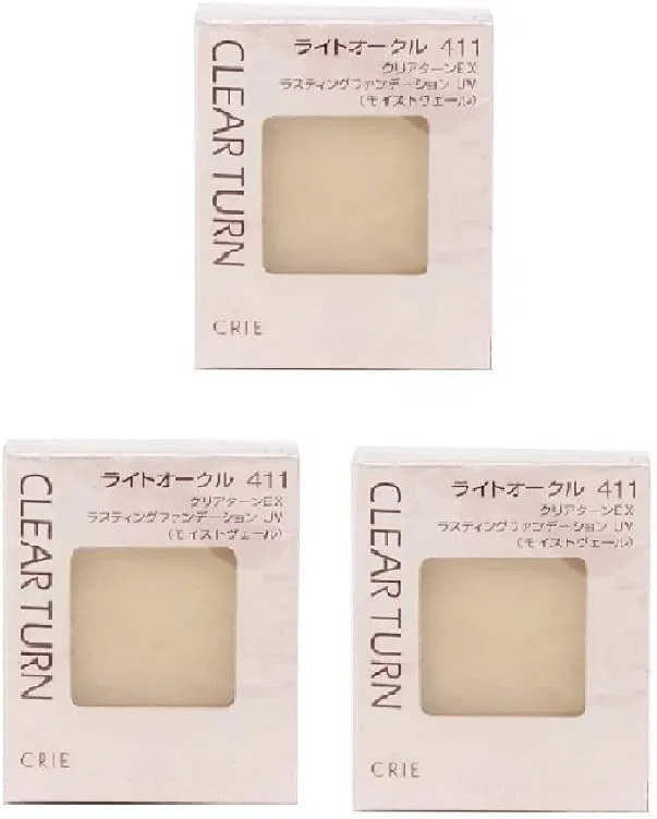 Тональная пудра Crie Clear Turn EX Lasting Foundation UV Moist Veil Refill 411, набор 3 шт.