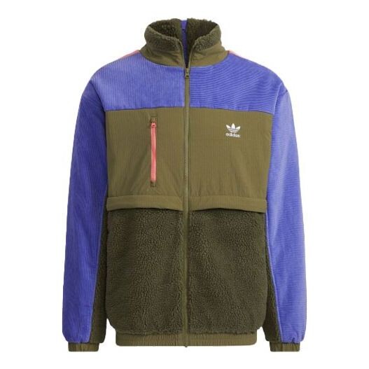 

Куртка Men's adidas originals High Collar Colorblock Splicing Zipper logo Sports Jacket Dark Olive Green, зеленый