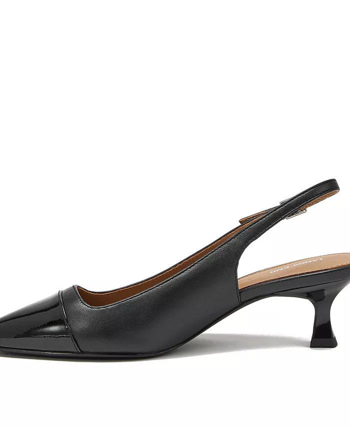 Женские кожаные туфли-лодочки на каблуке kitten heel с мыском cap toe Lands' End, черный — фото 3