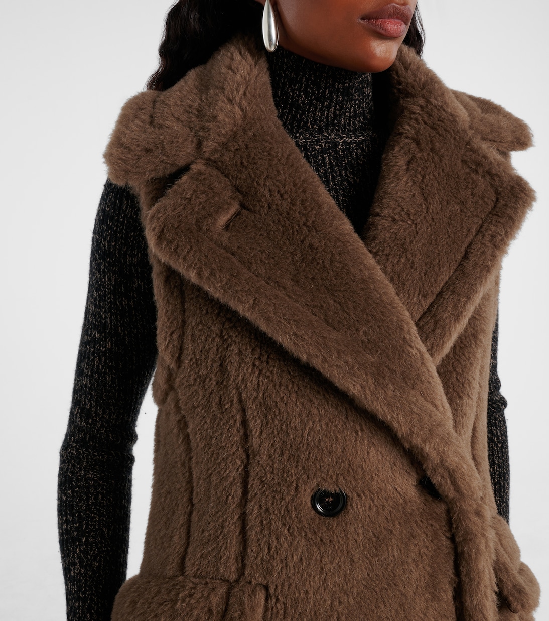 Пальто Тедди из альпаки, шерсти и шелка Max Mara, Cacha Scuro — фото 4