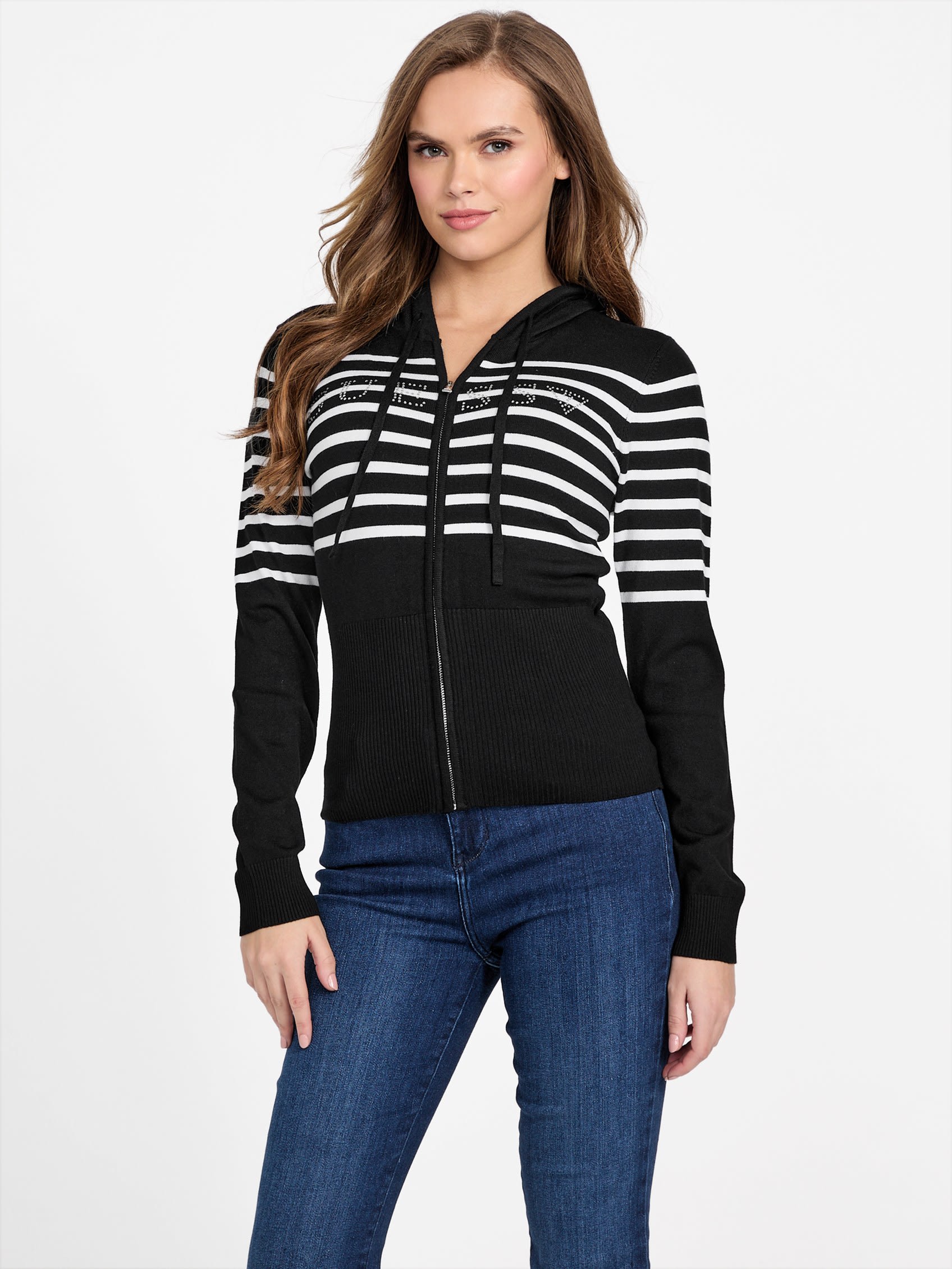 

Толстовка с капюшоном на молнии с логотипом Lainey Guess Factory, цвет jet black multi