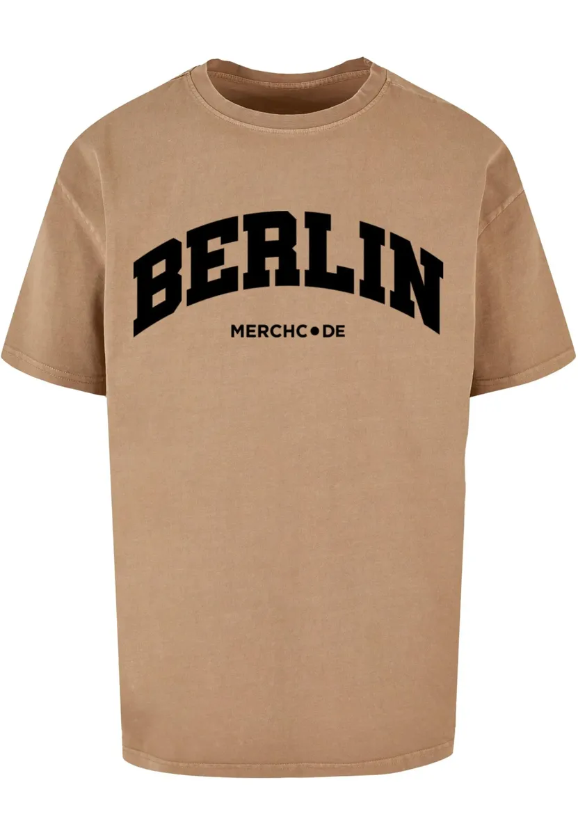 

Футболка Merchcode " Merchcode Men's Berlin Wording — футболка большого размера, пропитанная кислотой", бежевый