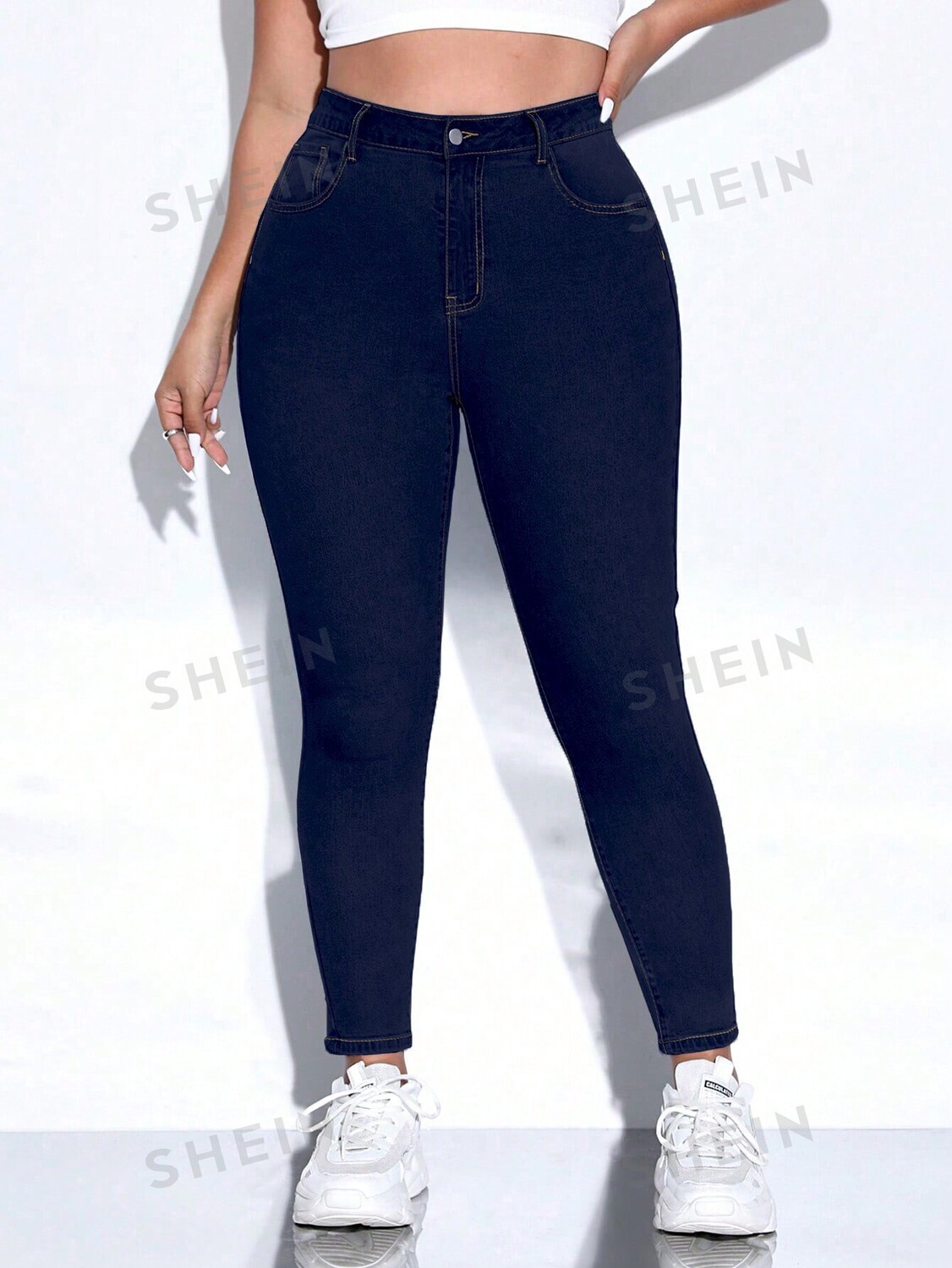 

EZwear Plus Однотонные джинсы скинни Shein, тёмно-синий