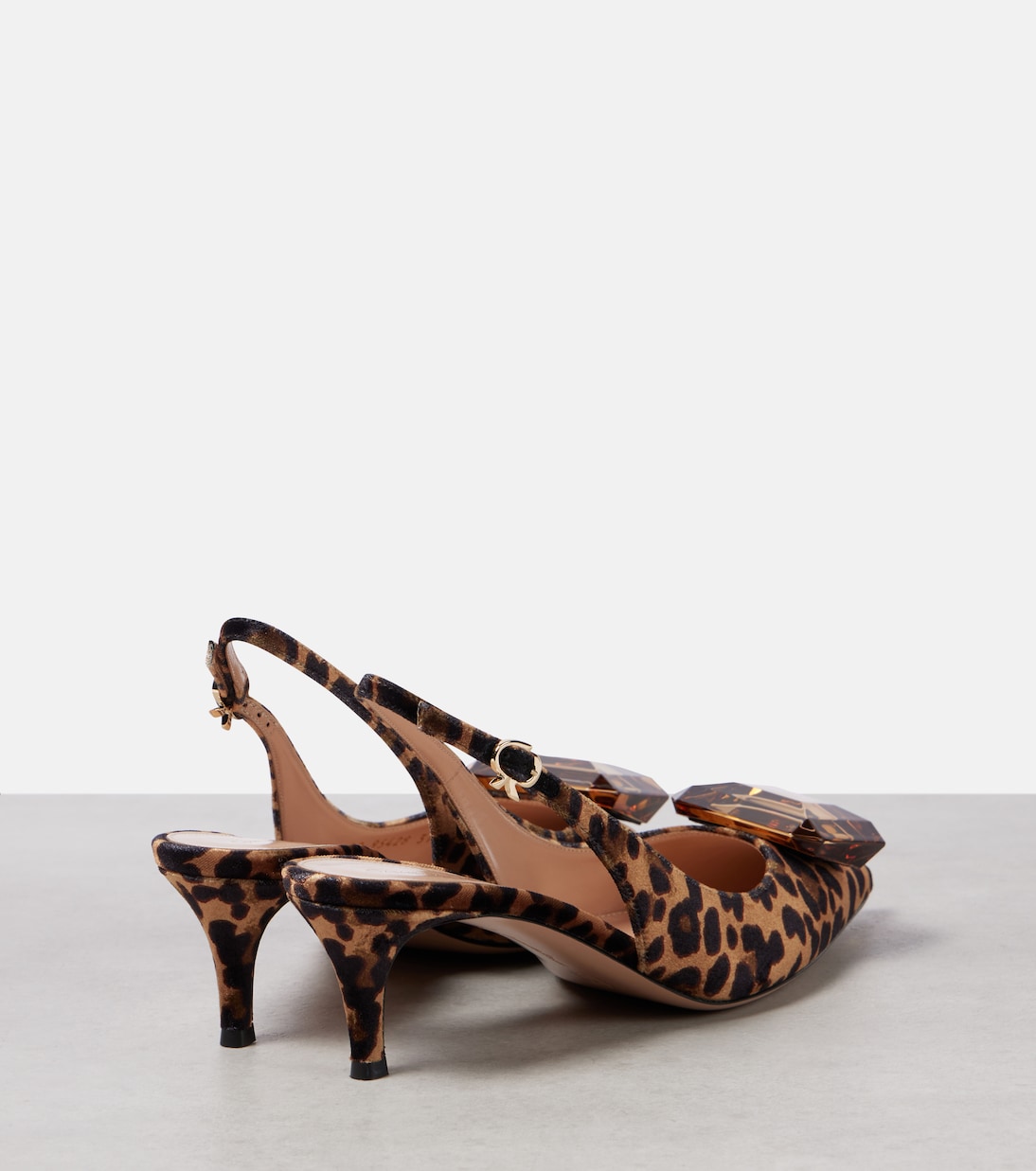 Бархатные туфли-лодочки Jaipur 55 с леопардовым принтом и открытой пяткой Gianvito Rossi, Leopard Print — фото 2