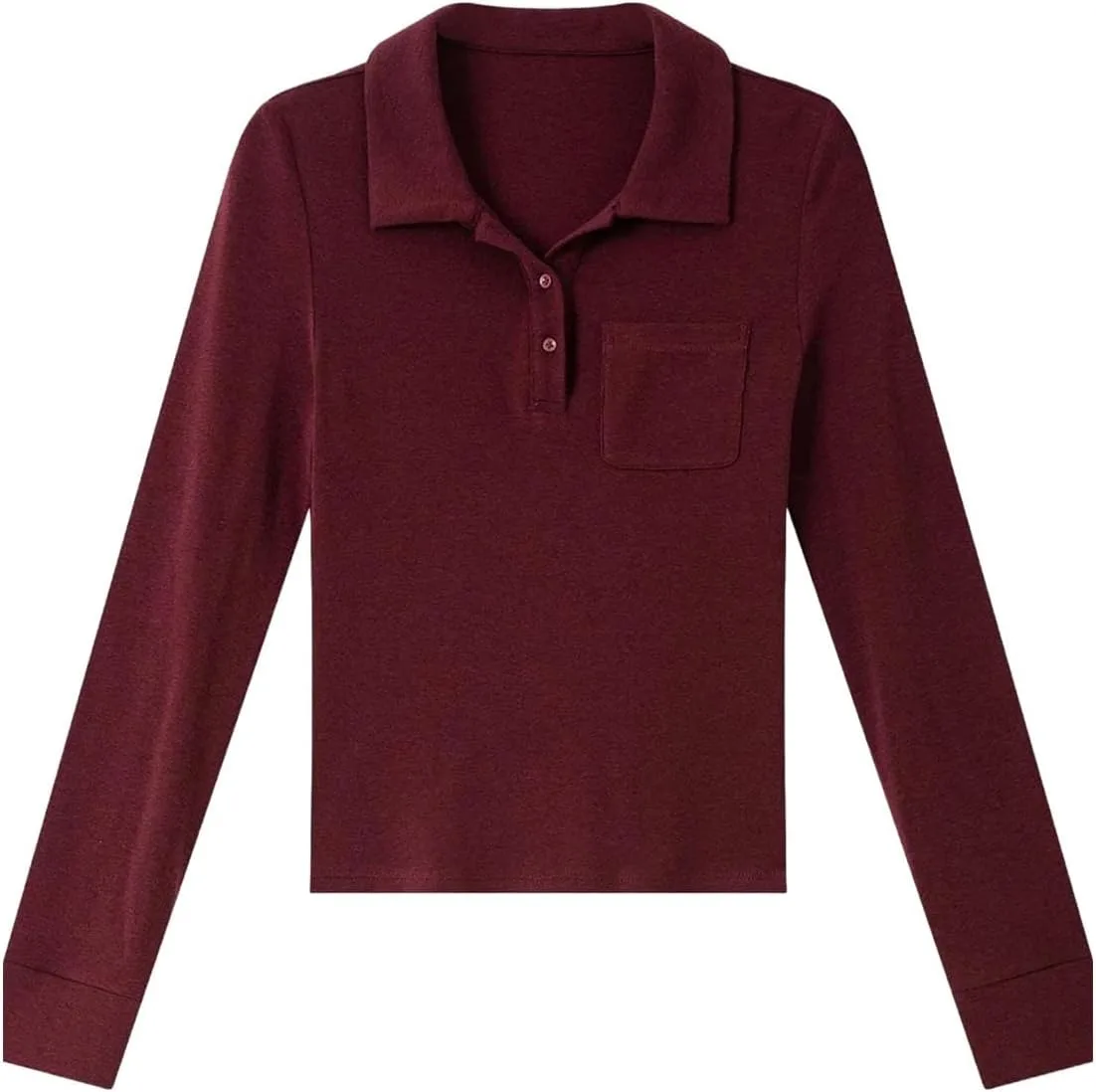 Женская красная футболка с воротником, Casual, длинный рукав, Slim Fit