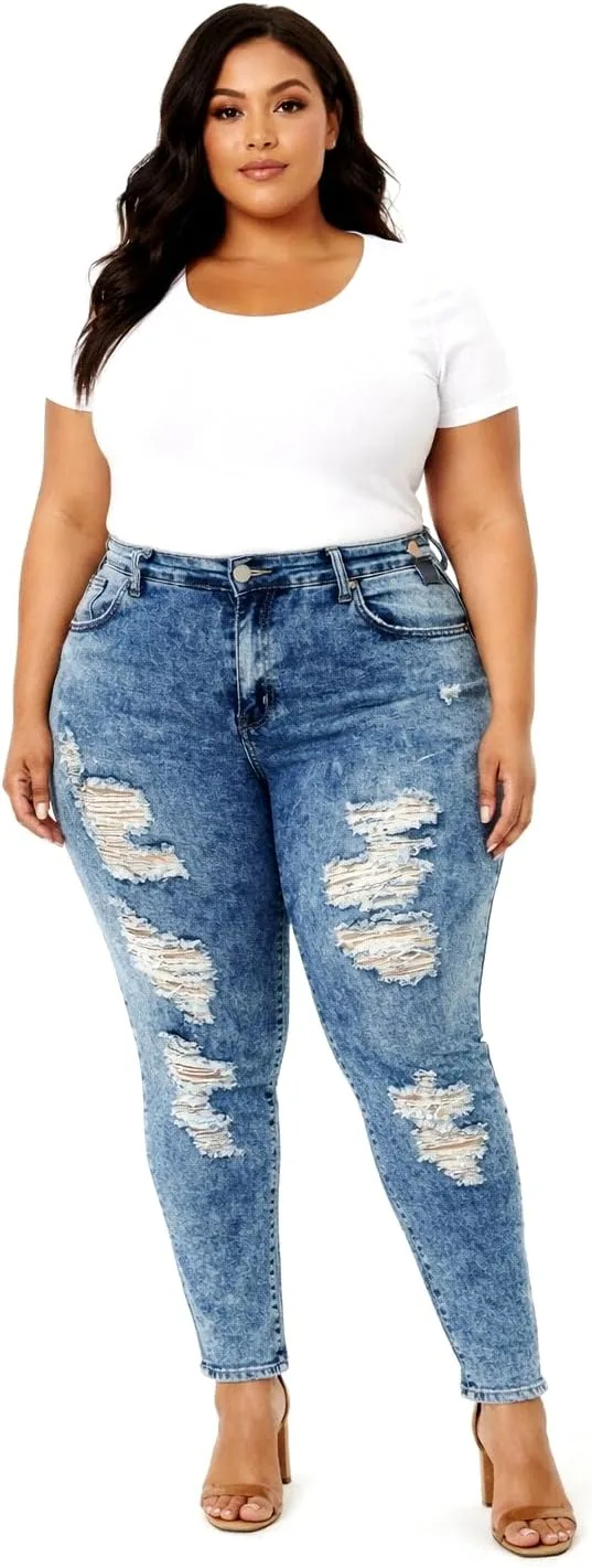 

Jack David женские джинсы Plus Size рваные синие/черные скинни JEANS FOR LOVE-Eline