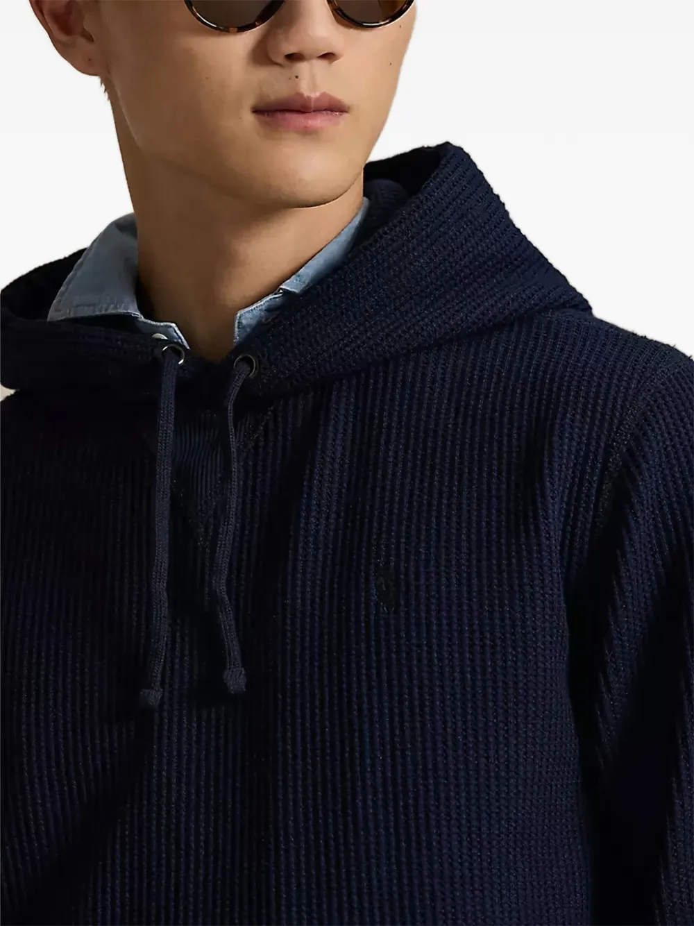 Вязаный худи вафельной вязки Polo Ralph Lauren, синий — фото 4