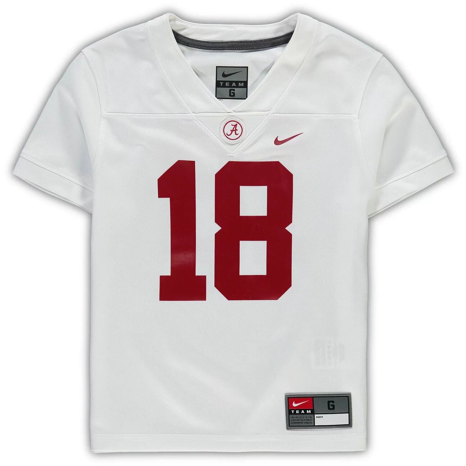 Джерси футбольной команды Nike #18 для дошкольников белого цвета Alabama Crimson Tide Untouchable Nike — фото 2