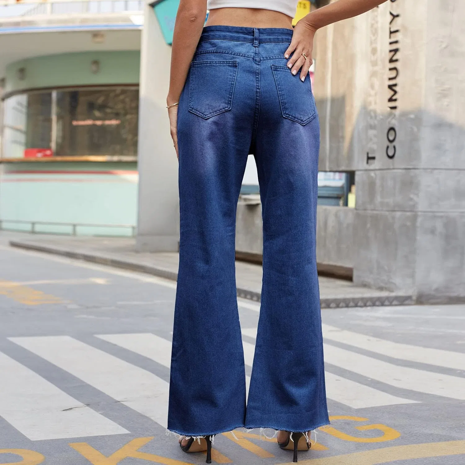 Джинсы свободные Womens Wide Leg Jeans, темно-синие — фото 4