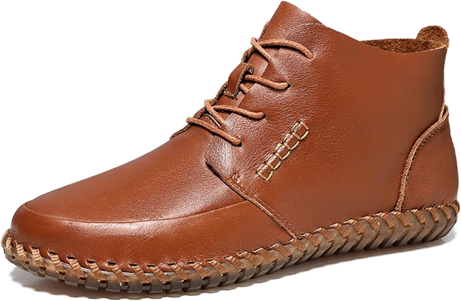 

Мужские кожаные ботинки на шнуровке GHIBHNA, винтажные, ручная строчка, плоская подошва, нескользящие, легкие, повседневные, для ходьбы, стильные высокие ботинки на шнуровке для походов, коричневый