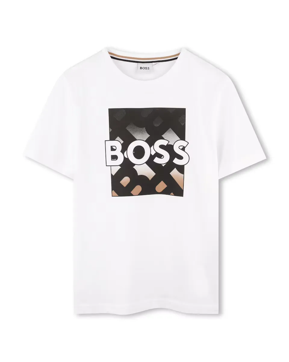 

Футболка для мальчика с короткими рукавами из 100% хлопка BOSS Kidswear, белый