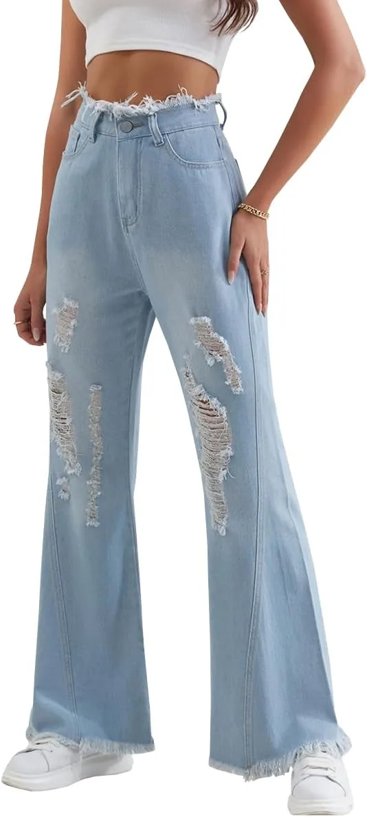

Женские джинсы Mid Rise Ripped Bootcut с потертостями и широкими штанинами TACSTRUN