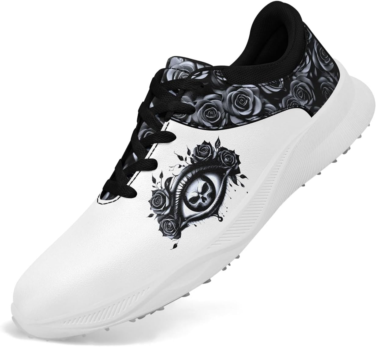 

Безшиповые гольф-кроссовки для мужчин и женщин - легкие кроссовки для гольфа из микрофибры и кожи с рисунком черепа и розы, противоскользящие, комфортные спортивные обувь Awsole, белый/черный