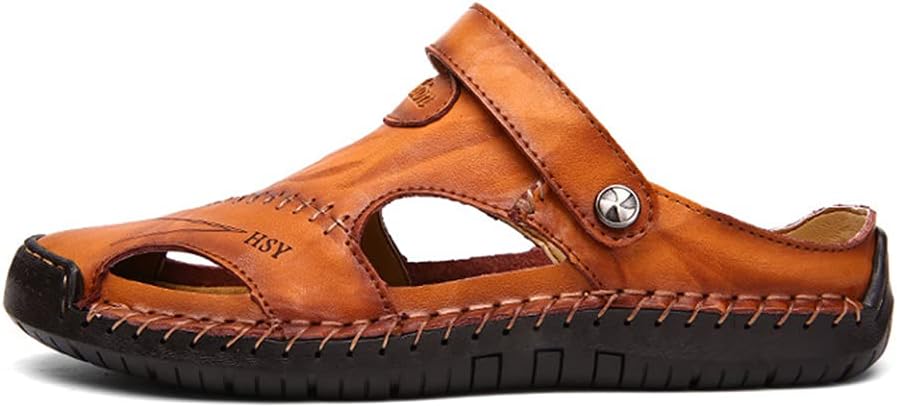 

Мужские сандалии с закрытым носком из кожи, водонепроницаемые, для повседневной носки, походов на открытом воздухе, сандалии-тапочки для рыбалки (черные, размер 48) Fgdseeekjufhh