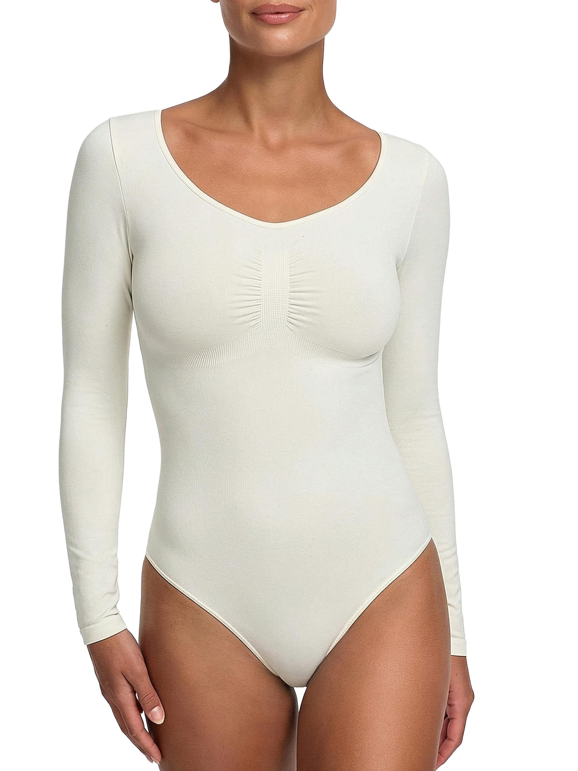 

Creamy Корректирующий боди 'Bodysuit Sculpting Shapewear Longsleeve mit String' в светло-сером цвете