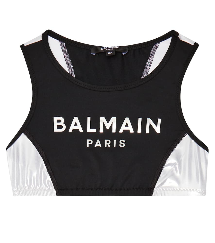 

Спортивный топ с принтом логотипа Balmain Kids, 930ag-Nero/Argento