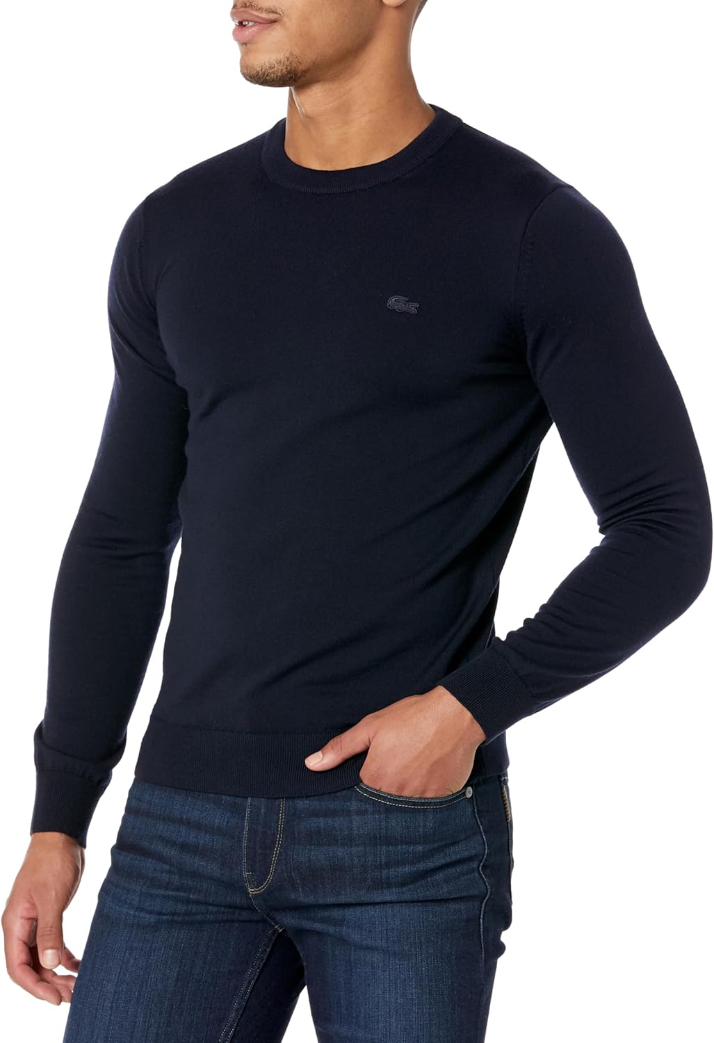 

Lacoste мужской свитер из мериносовой шерсти с круглым вырезом, Marine