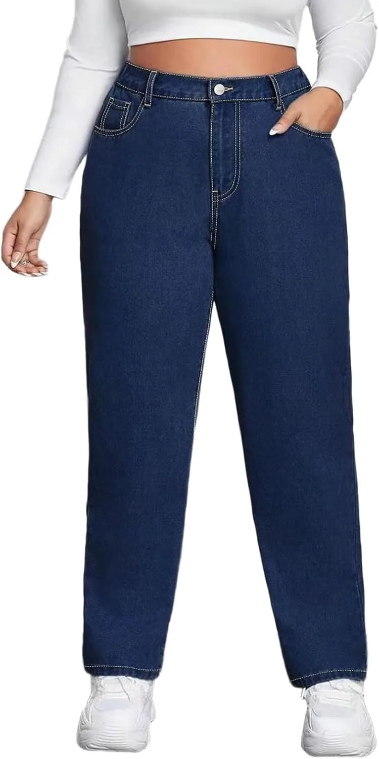 

Viatabuna Plus Size Stretch Jeans для женщин с формами, High Waisted, Tummy Control, Bootcut