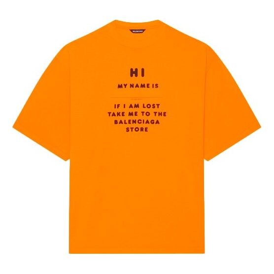 

Футболка men's fw21 hi my name is wide fit alphabet printing retro knit short sleeve orange Balenciaga, оранжевый