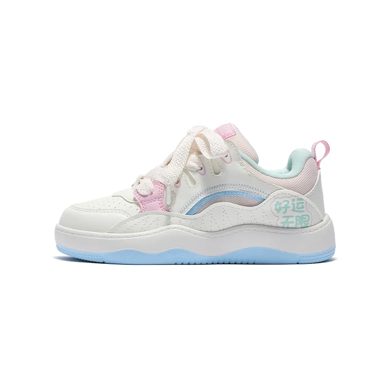 361°KIDS Детские скейтерские кроссовки low top из искусственной кожи и текстиля, устойчивые к скольжению и истиранию, бело-розовые