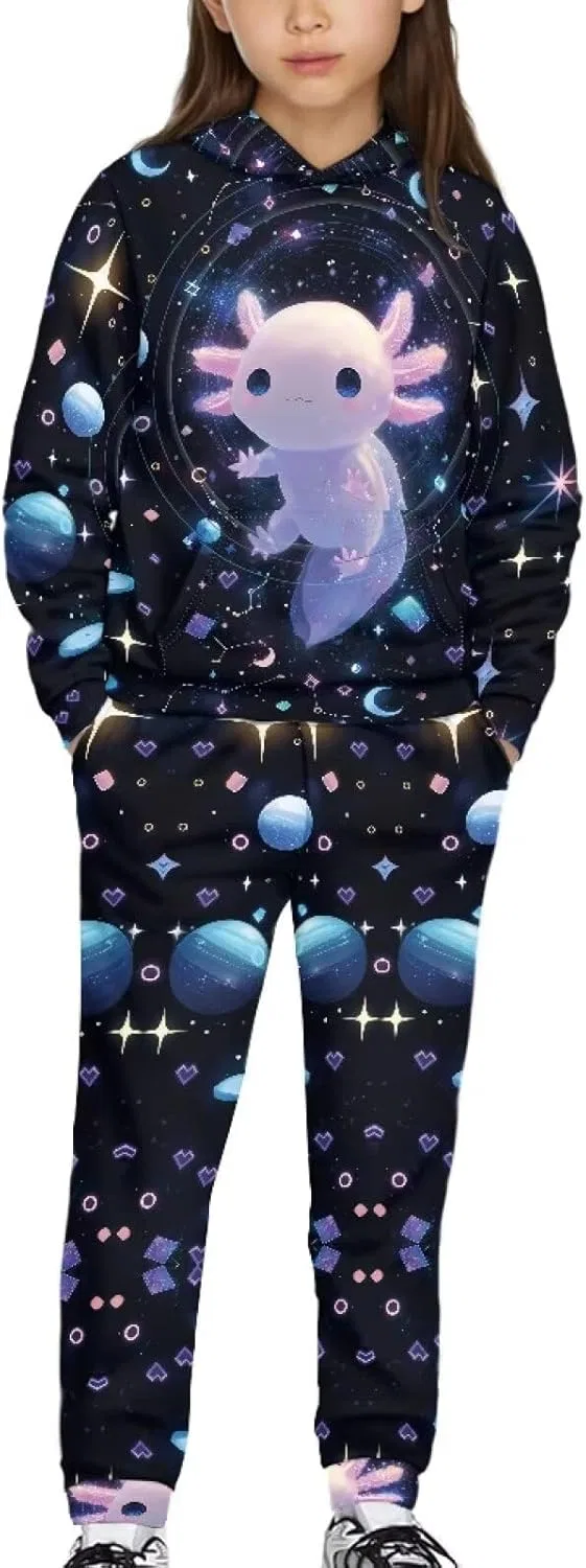 Детский спортивный костюм с принтом Galaxy Axolotl, Cute Galaxy Axolotl Patternsss