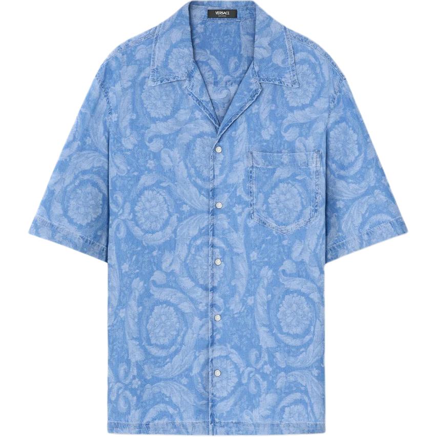 

Barocco Chambray Короткий Рукав Джинсовая Рубашка VERSACE, Синий