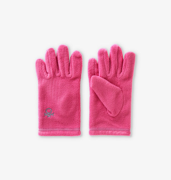 

Флисовые перчатки с фирменной вышивкой унисекс 6-14 лет Benetton, цвет cyclamen
