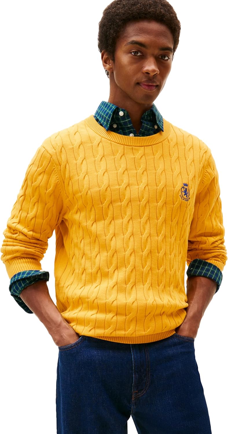 

Мужской свитер Tommy Hilfiger Crest Cable Knit Crewneck, легкий пуловер, Countryside Yellow