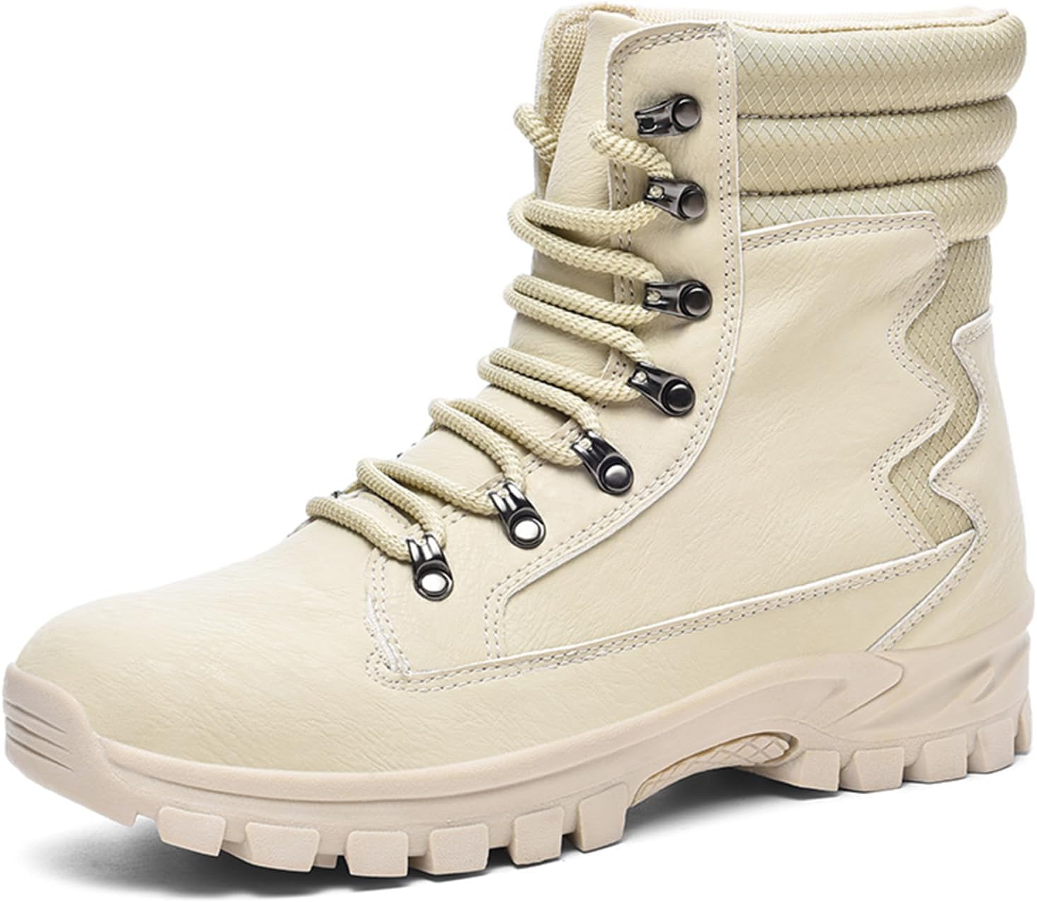

Мужские высокие повседневные военные тактические ботинки на шнуровке, дышащая ткань, плоская подошва с противоскользящим эффектом, легкие, мягкий носок, для улицы, пеших прогулок, путешествий, трекинга, кемпинга и охоты Tengfeifly, бежевый