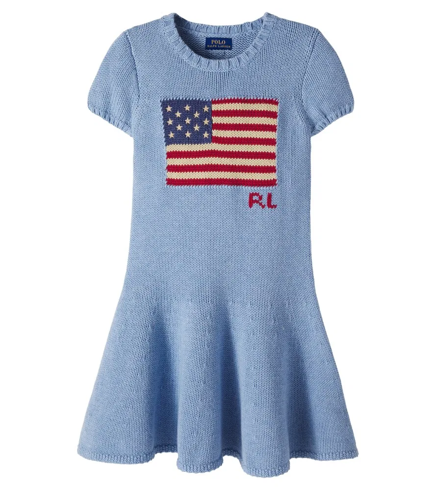 Вышитое хлопковое платье Polo Ralph Lauren Kids, синий