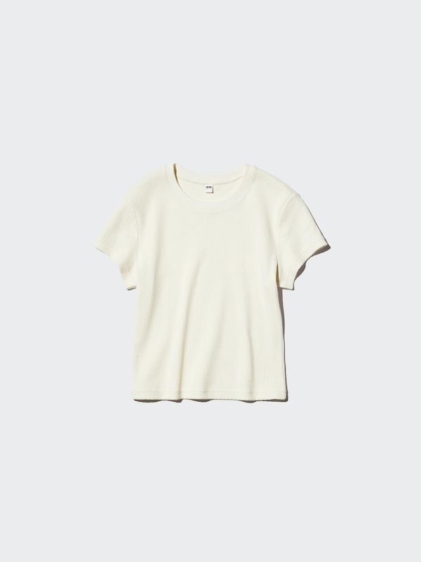 Мини-футболка рифленая Uniqlo, 01 off white — фото 3