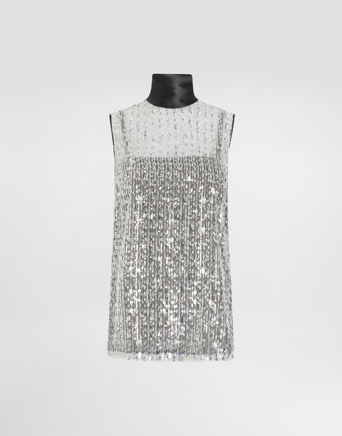 

Топ-гольф из тюля с вышивкой пайетками Dolce & Gabbana, серебряный