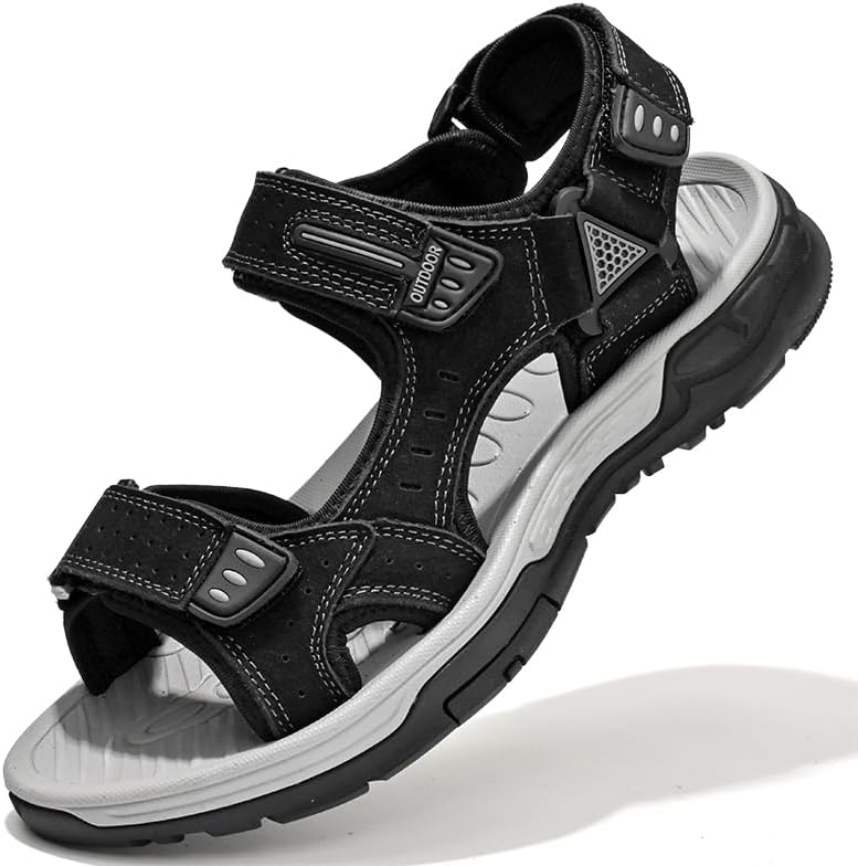 

Мужские кожаные рыбацкие сандалии Комфортные регулируемые спортивные сандалии для улицы Mecolop, черный