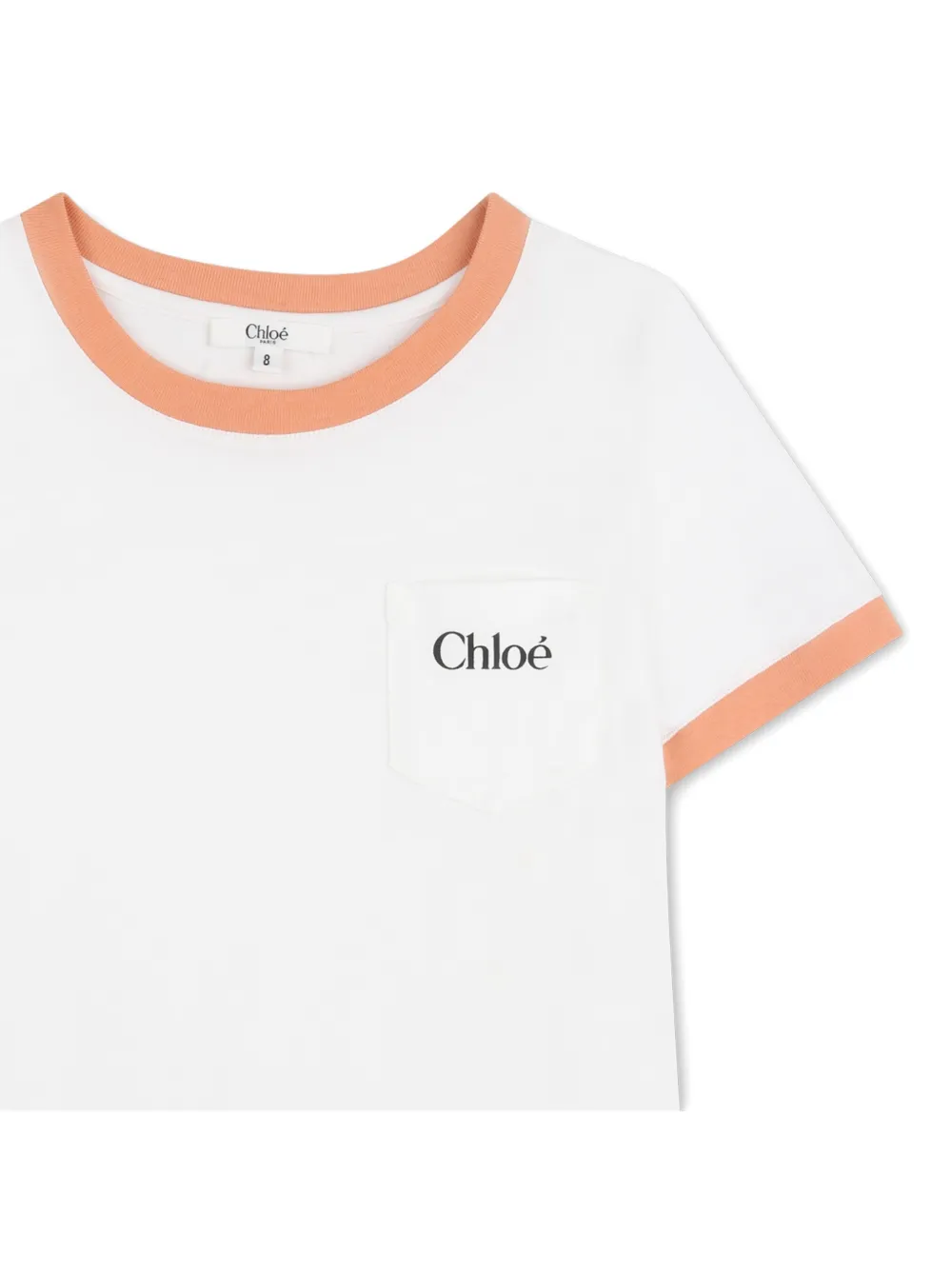 Футболка-ретро с контрастной отделкой и карманом Chloé Kids, белый — фото 3
