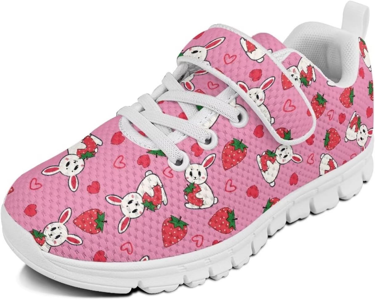 

Кроссовки с животным принтом для мальчиков и девочек, обувь для ходьбы, модный дизайн, с одной пряжкой, теннисные кроссовки, дышащие, легкие, идеальные для детей Watdotory, Rabbit Strawberry Love