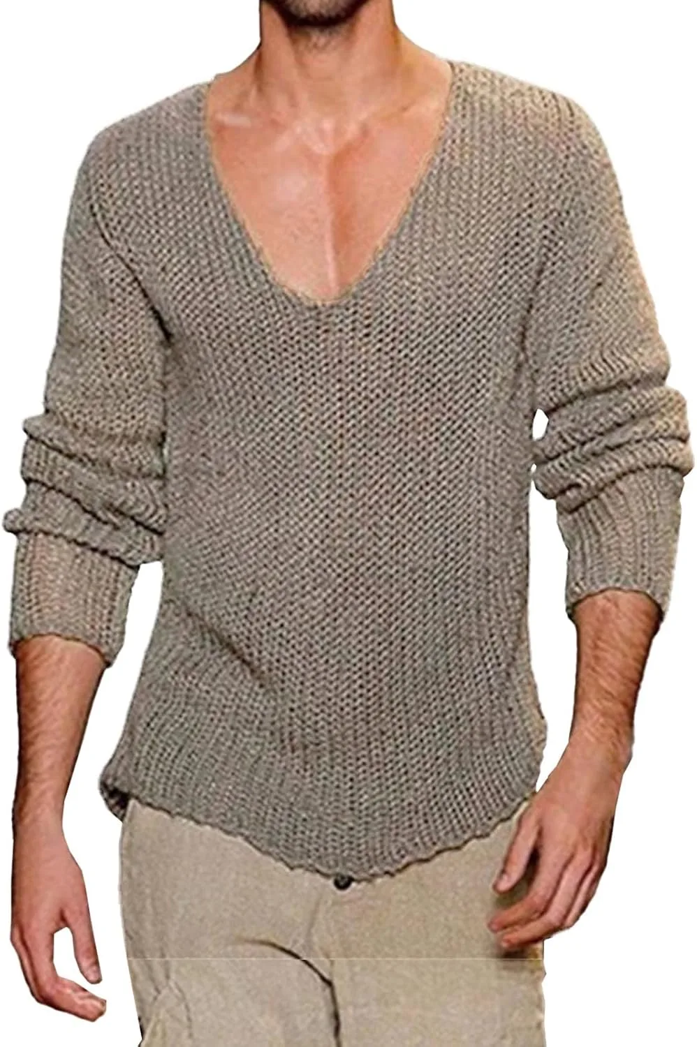 

Мужской свитер с глубоким V-образным вырезом, Slim Fit, легкий