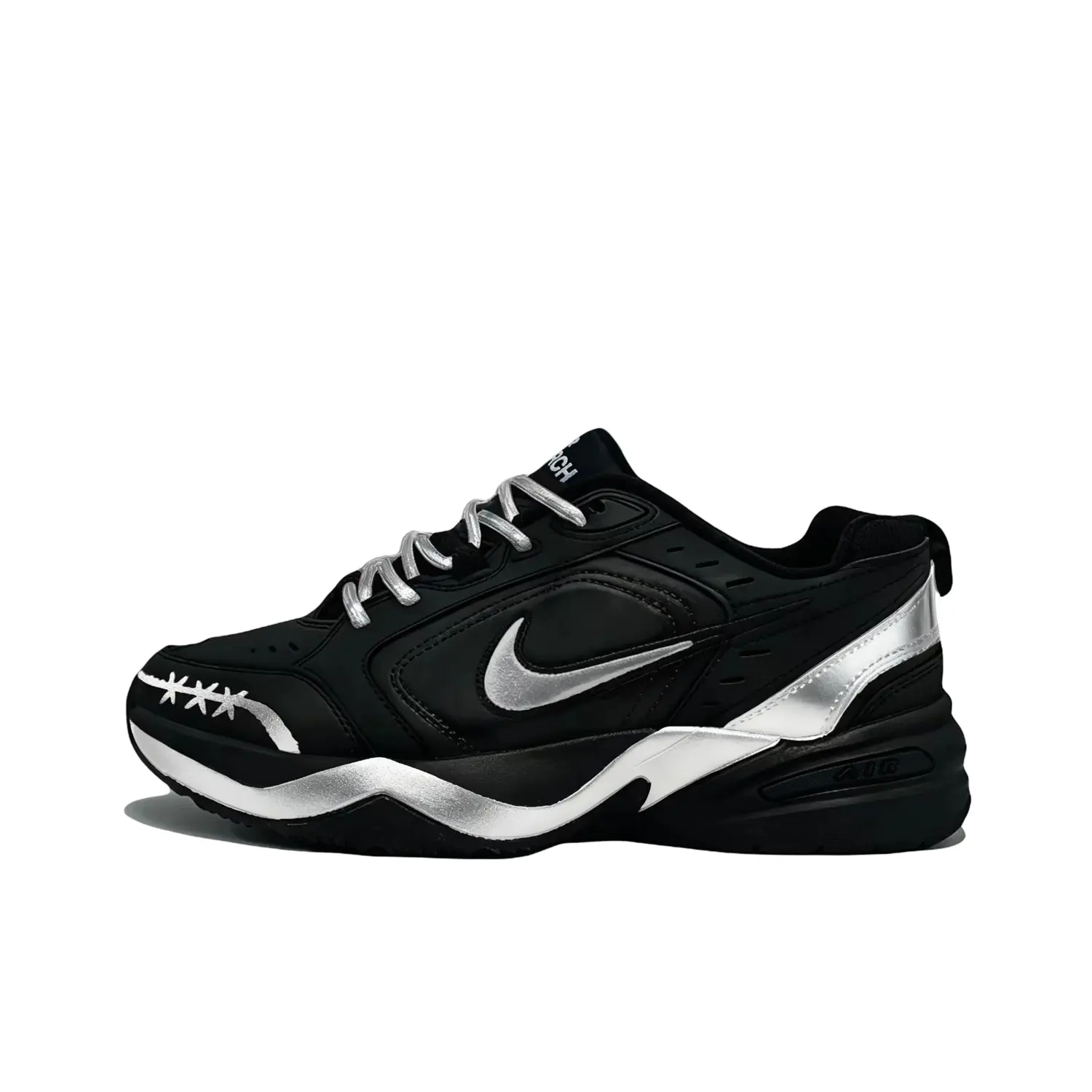 

Air Monarch 4 серебряная бутылка с устойчивой к истиранию потрескавшейся поверхностью низкие массивные кроссовки unisex серебро черный Nike, серебряный черный