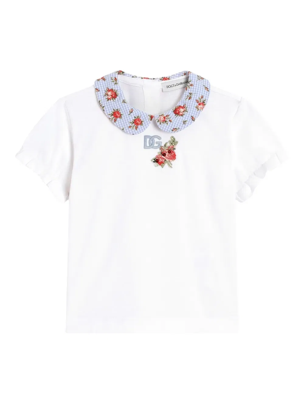 Топ с воротником и цветочным принтом Dolce & Gabbana Kids, белый