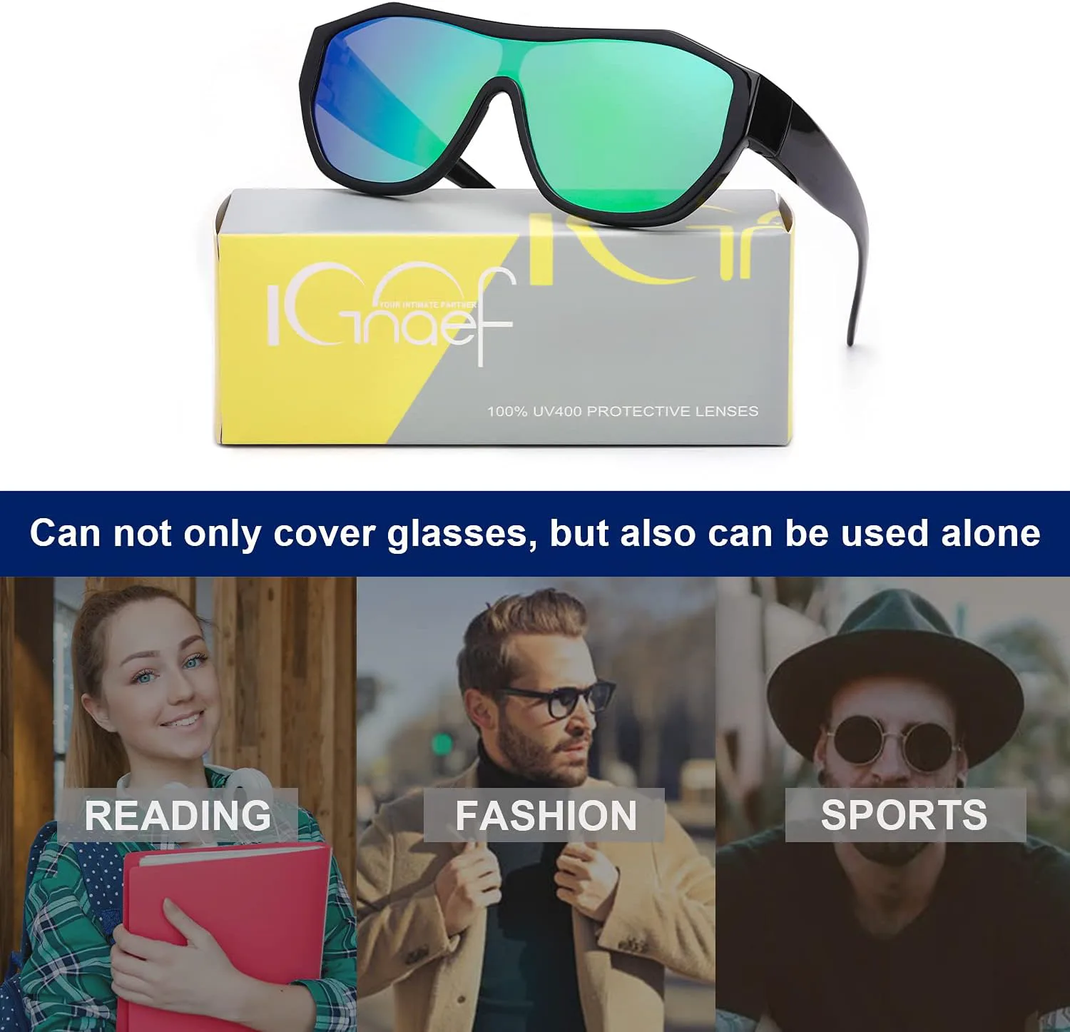 

Солнцезащитные очки IGnaef унисекс для мужчин и женщин, поляризованные, с защитой от УФ-излучения, для рыбалки IF5804, C01 Black Frame/ Green Mirrored Lens