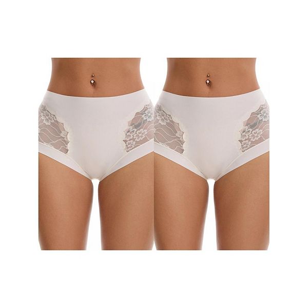 

2 пары женских кружевных трусиков с высокой талией, дышащие, с полным покрытием и контролем живота Inspire Chic, White