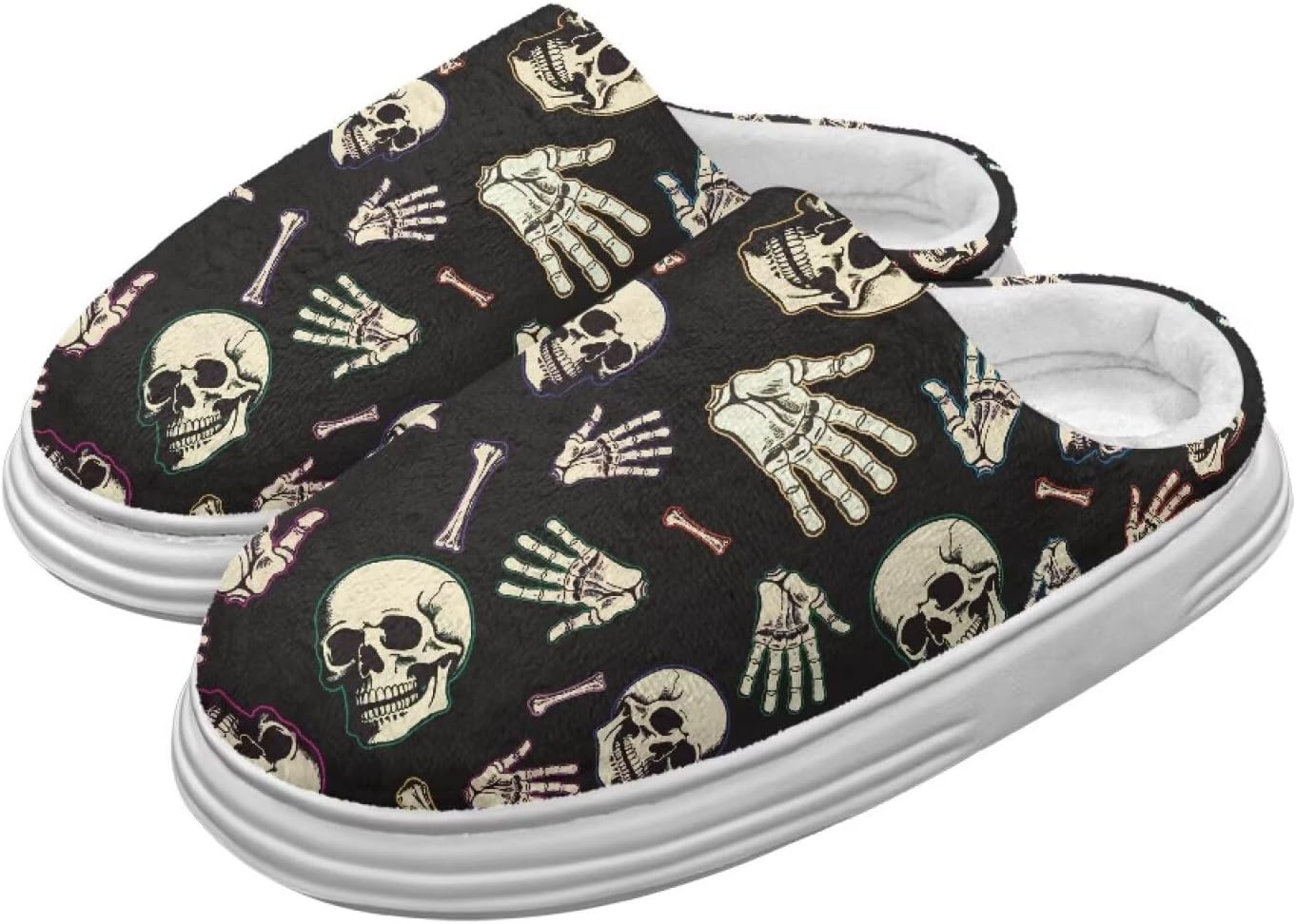 

Милые пушистые домашние тапочки для женщин и мужчин, мягкие плюшевые теплые праздничные тапочки, зимние уютные тапочки для спальни, размеры США 4-10 Chririnla, Fun Skull Print