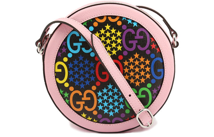 

Gucci Круглая сумка из холста с кожаной отделкой, сумка через плечо, сумка-кроссбоди, женская, розовая/разноцветная/конфетная