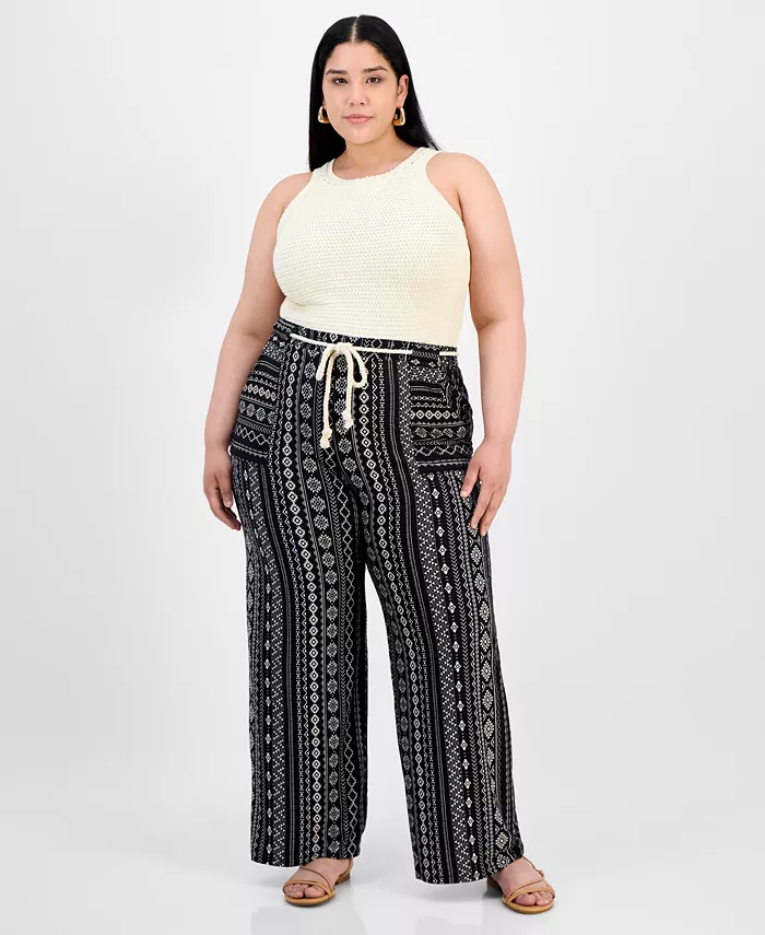 

Модные эластичные брюки с принтом и поясом-шнуром Plus Size Derek Heart, черный